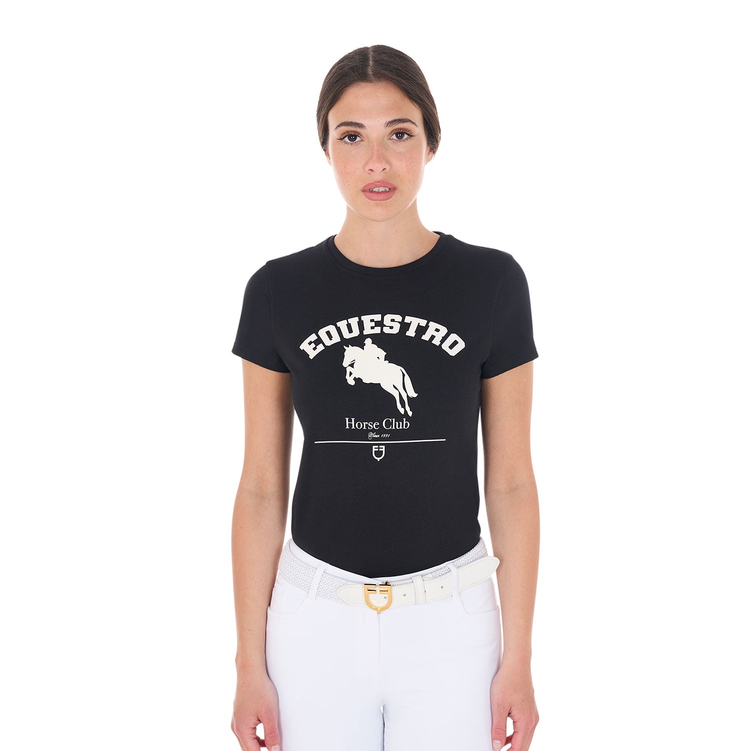 T-shirt donna Equestro Jumping Horse Club in cotone
