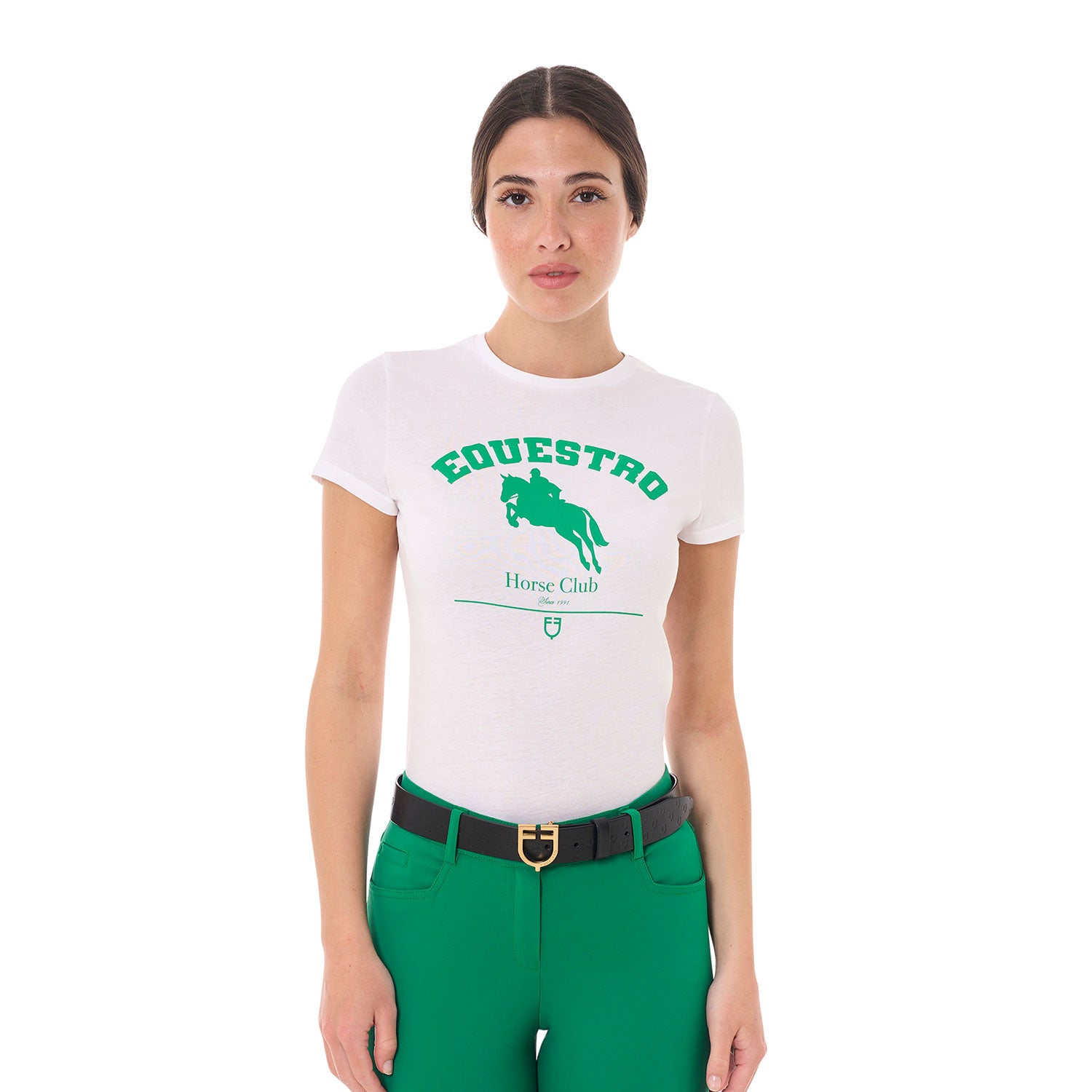 T-shirt donna Equestro Jumping Horse Club in cotone