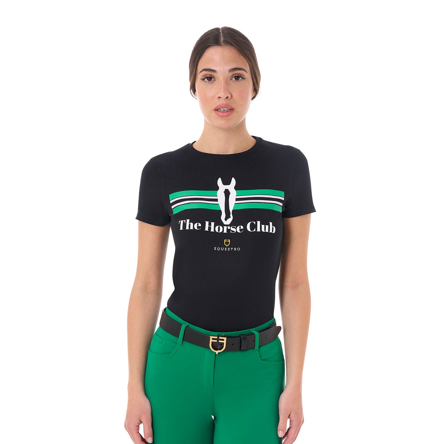Equestro T Shirt Donna Stripe Horse Club in Cotone