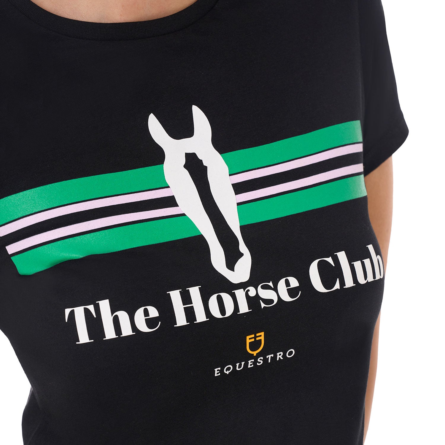 Equestro T Shirt Donna Stripe Horse Club in Cotone
