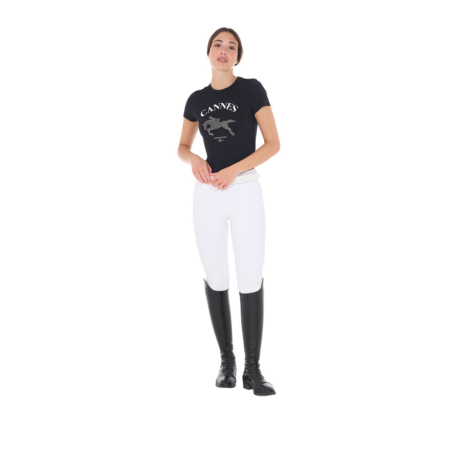 Equestro T Shirt Donna Cannes in Cotone con Strass