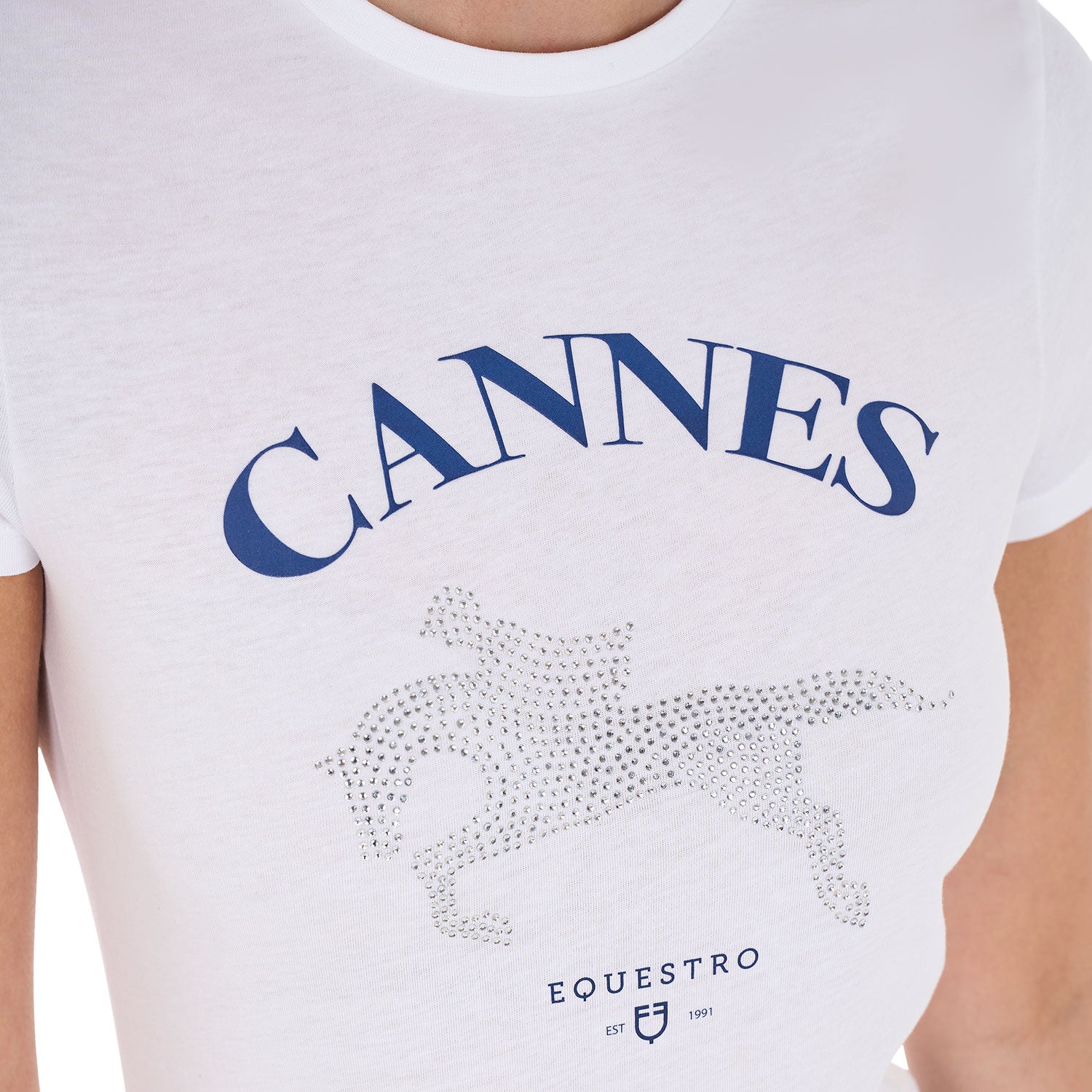 Equestro T Shirt Donna Cannes in Cotone con Strass