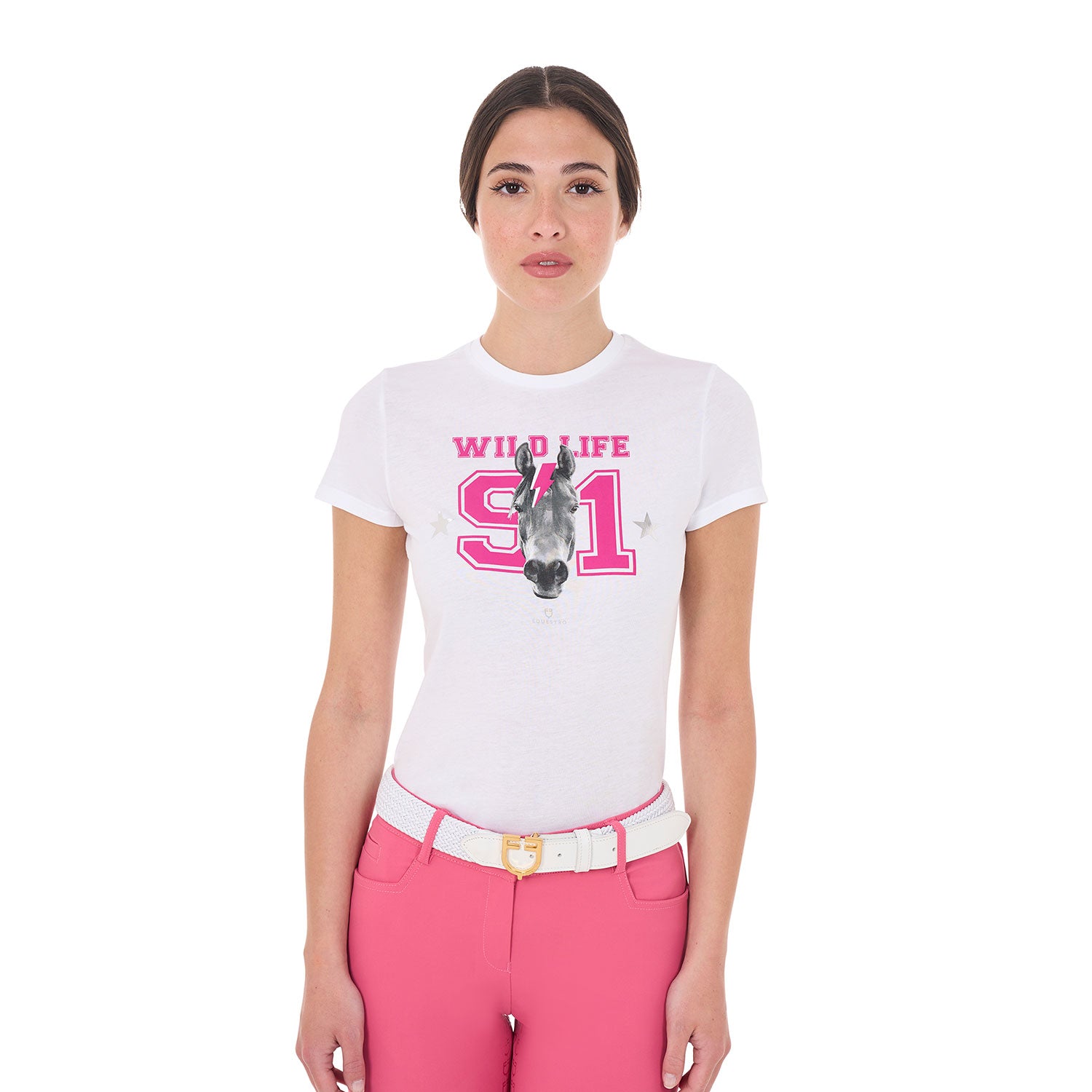 Equestro T Shirt Donna Wild Life in Cotone con Stampa