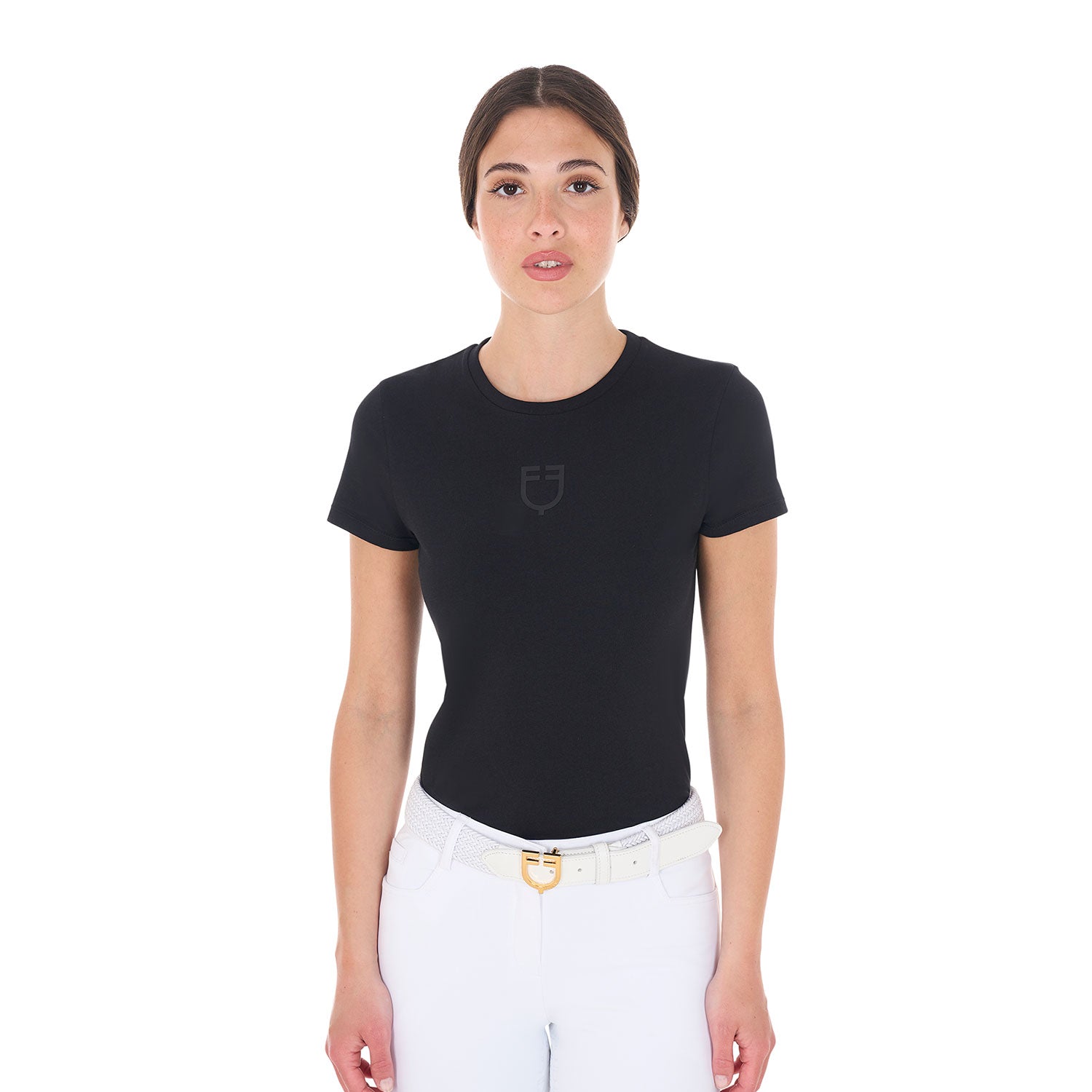 T-shirt basic Equestro donna con logo tono su tono
