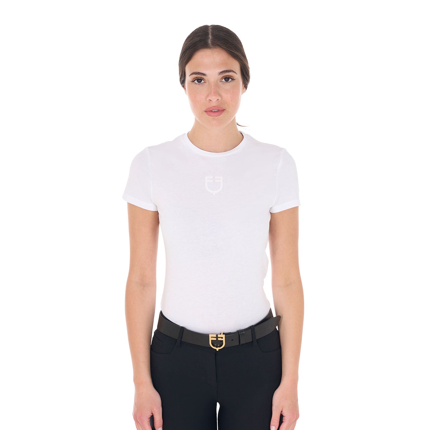 T-shirt basic Equestro donna con logo tono su tono