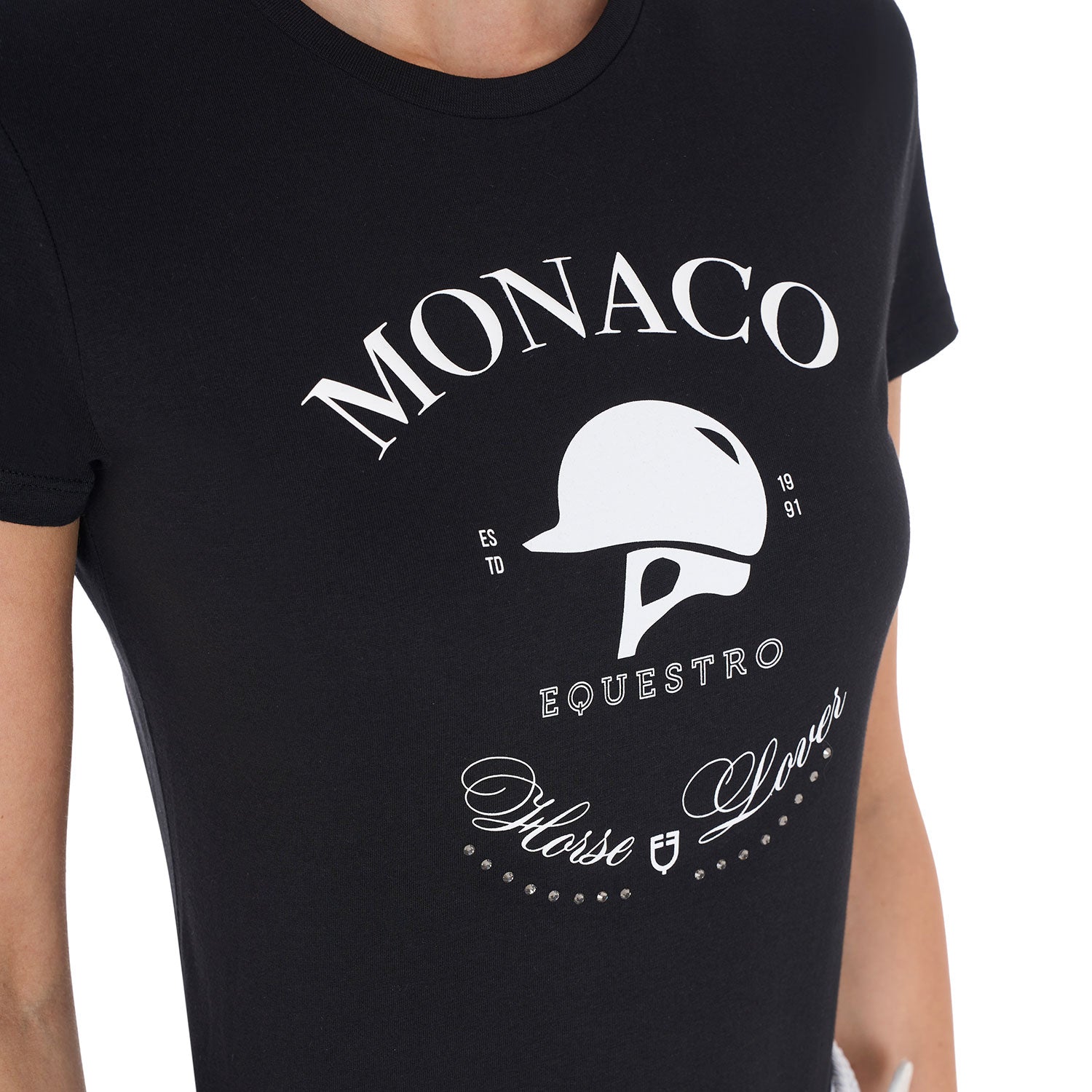 Equestro T Shirt Donna Monaco in Cotone con Strass