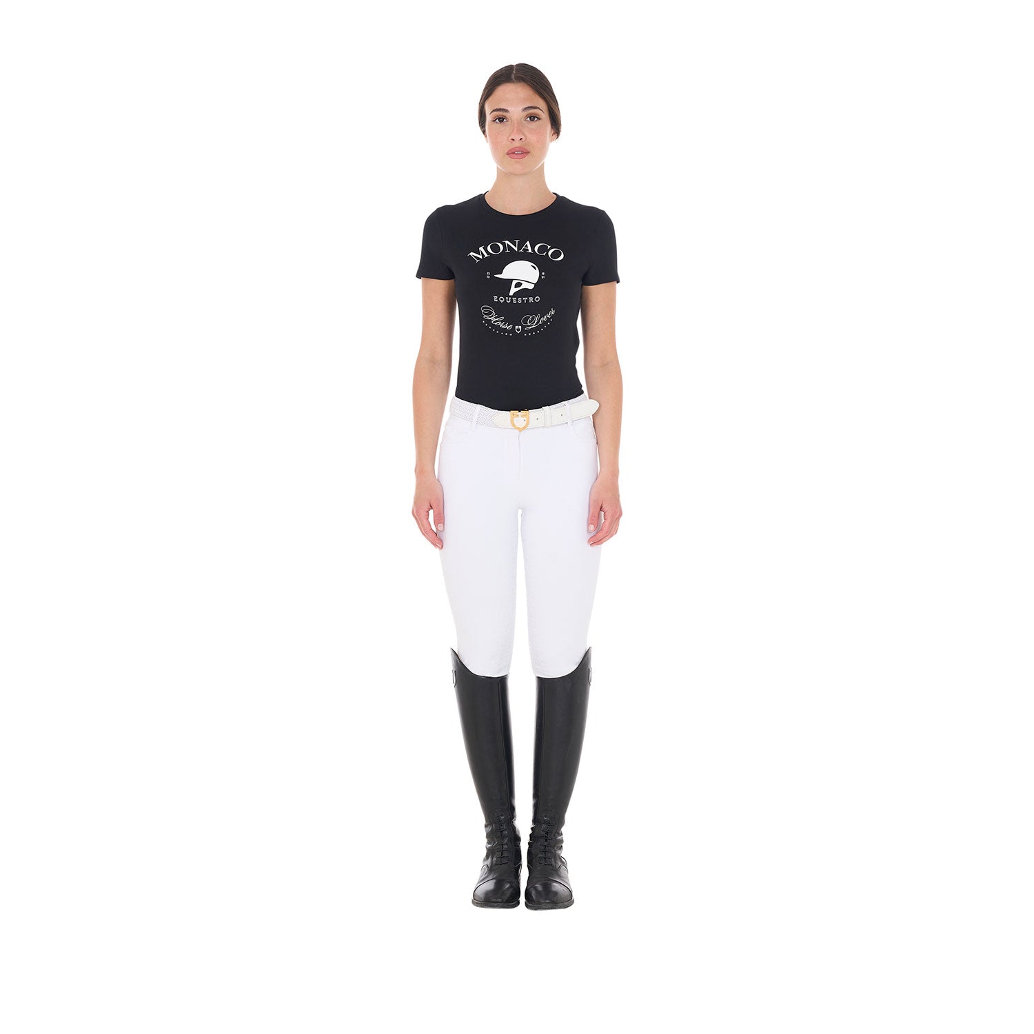 Equestro T Shirt Donna Monaco in Cotone con Strass