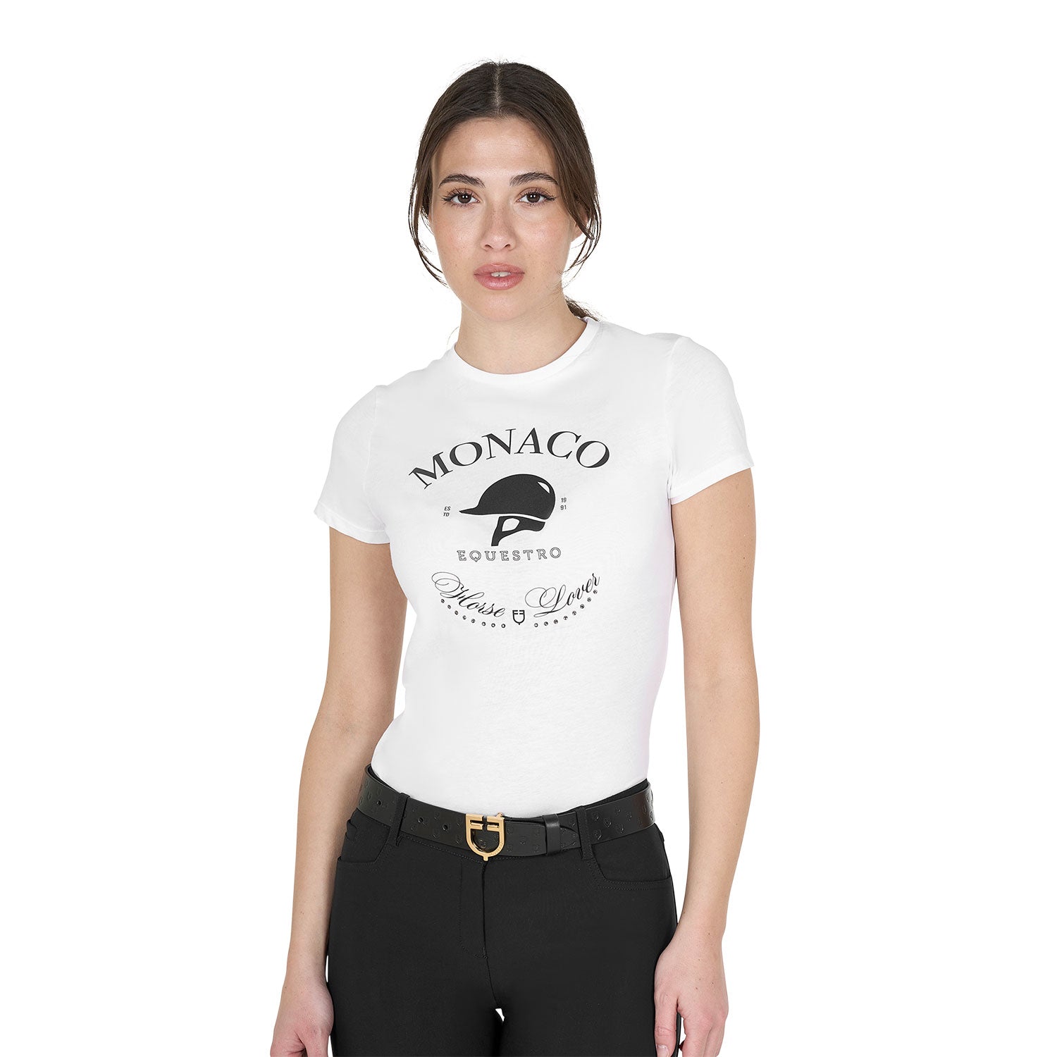 Equestro T Shirt Donna Monaco in Cotone con Strass
