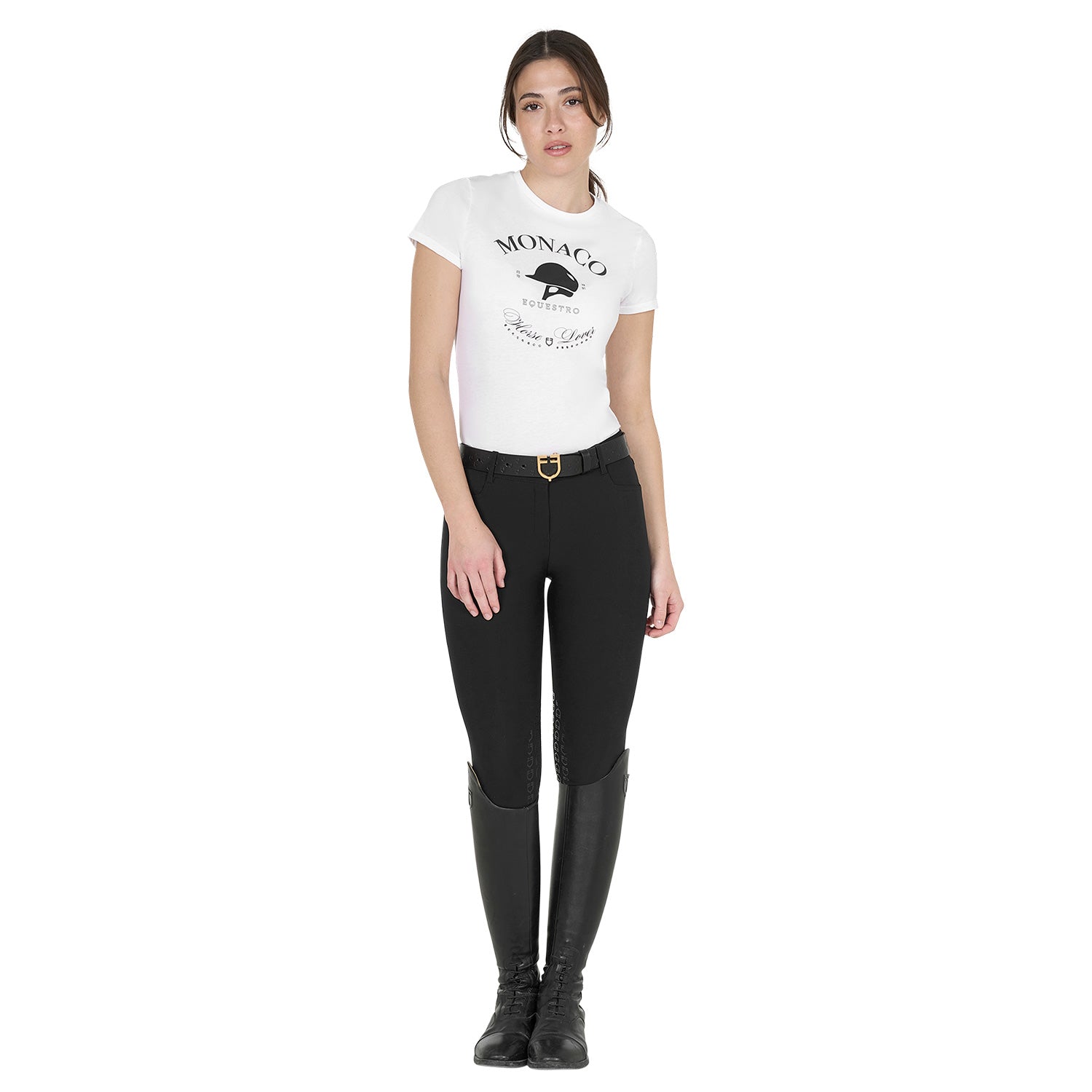 Equestro T Shirt Donna Monaco in Cotone con Strass
