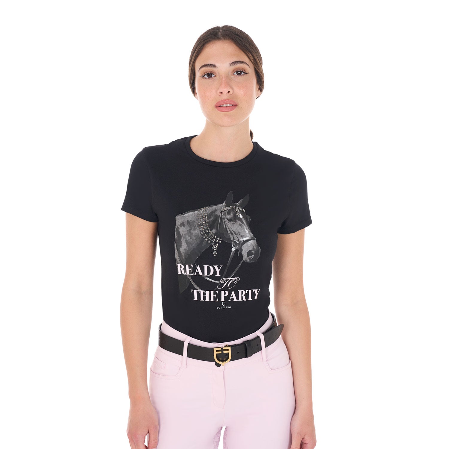 T-shirt donna Ready To The Party in cotone con strass