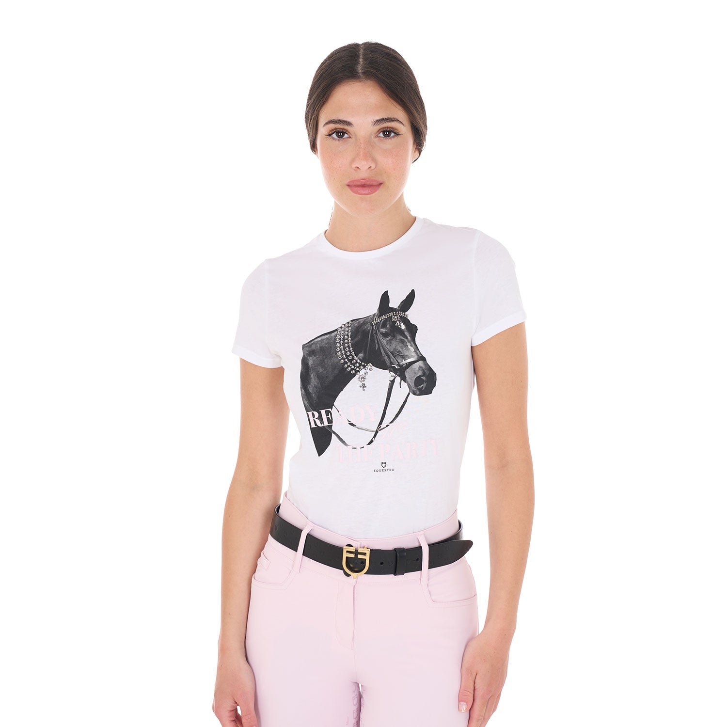 T-shirt donna Ready To The Party in cotone con strass