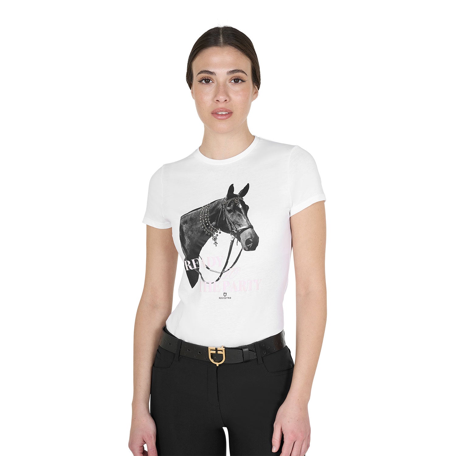 Equestro T Shirt Donna Ready To The Party in Cotone con Strass