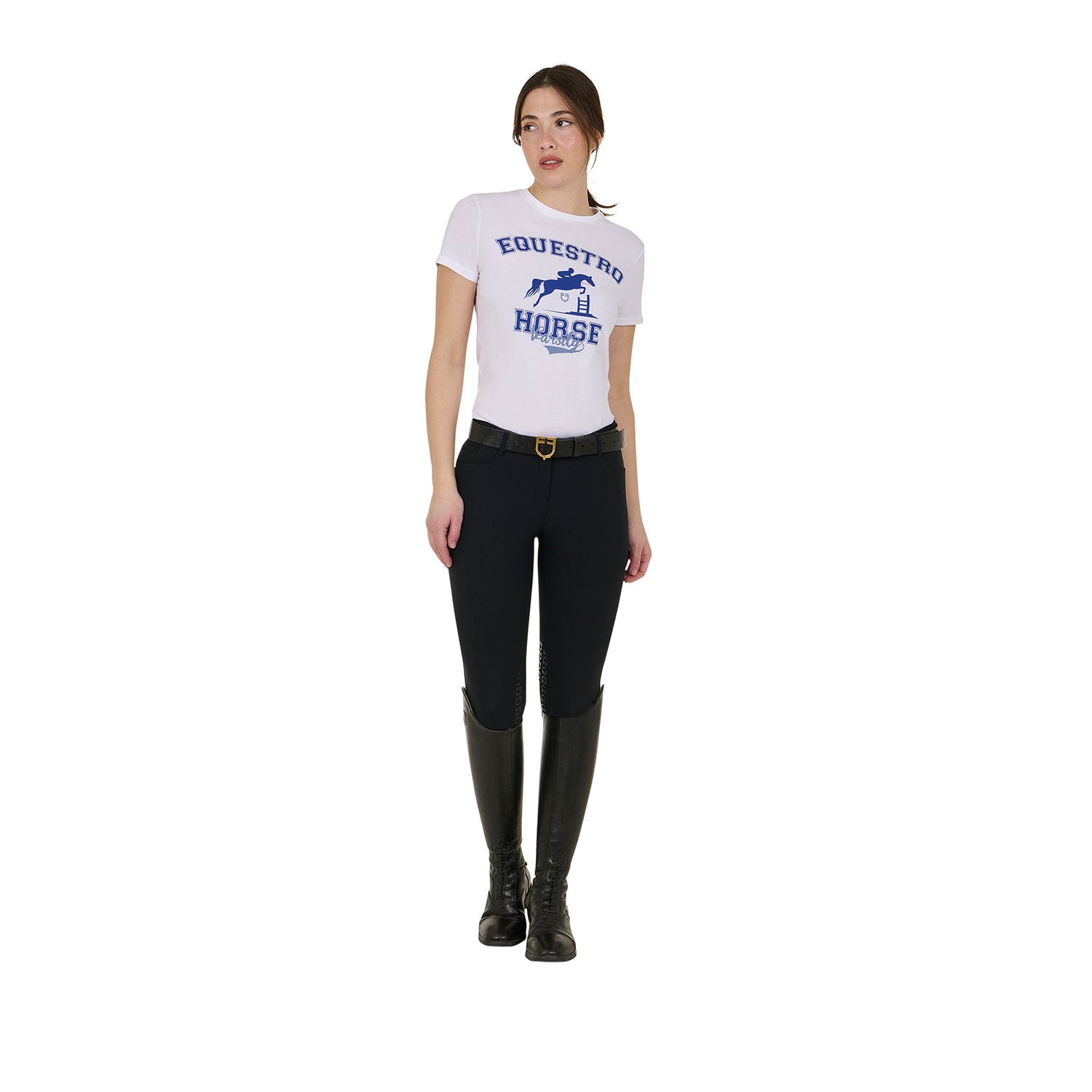 Equestro T Shirt Donna Horse Varsity in Cotone