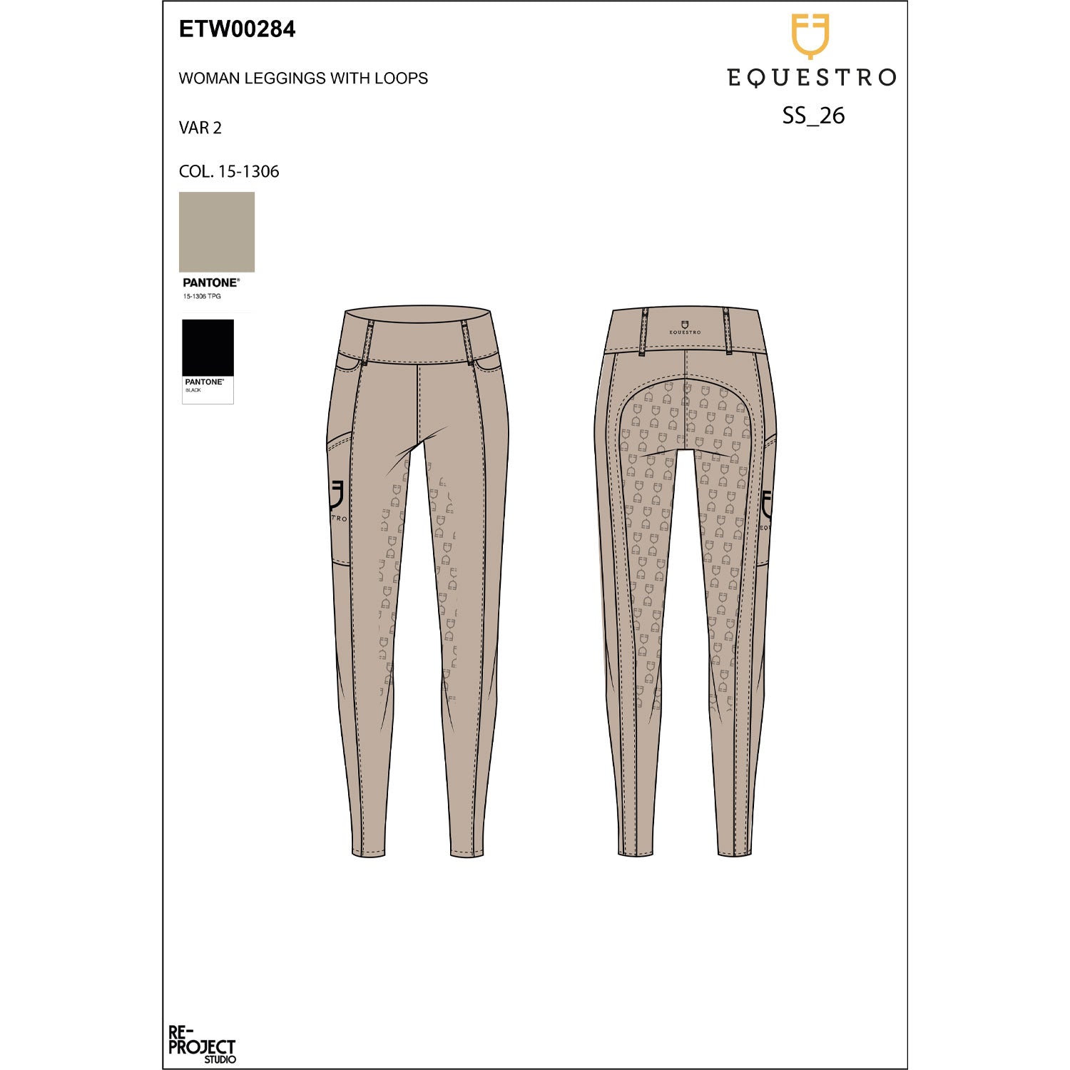 Equestro Leggings Donna a Vita Alta con Passanti