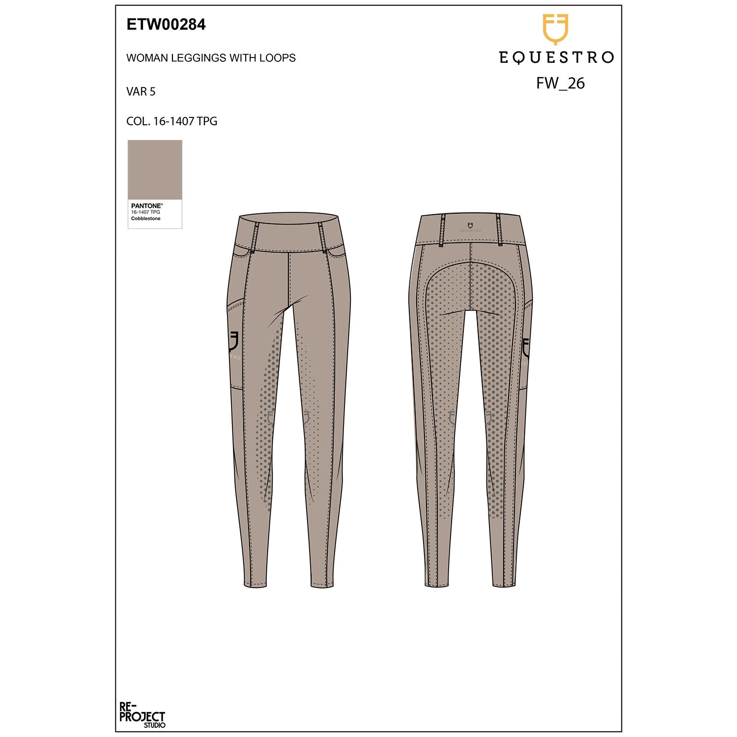 Equestro Leggings Donna a Vita Alta con Passanti