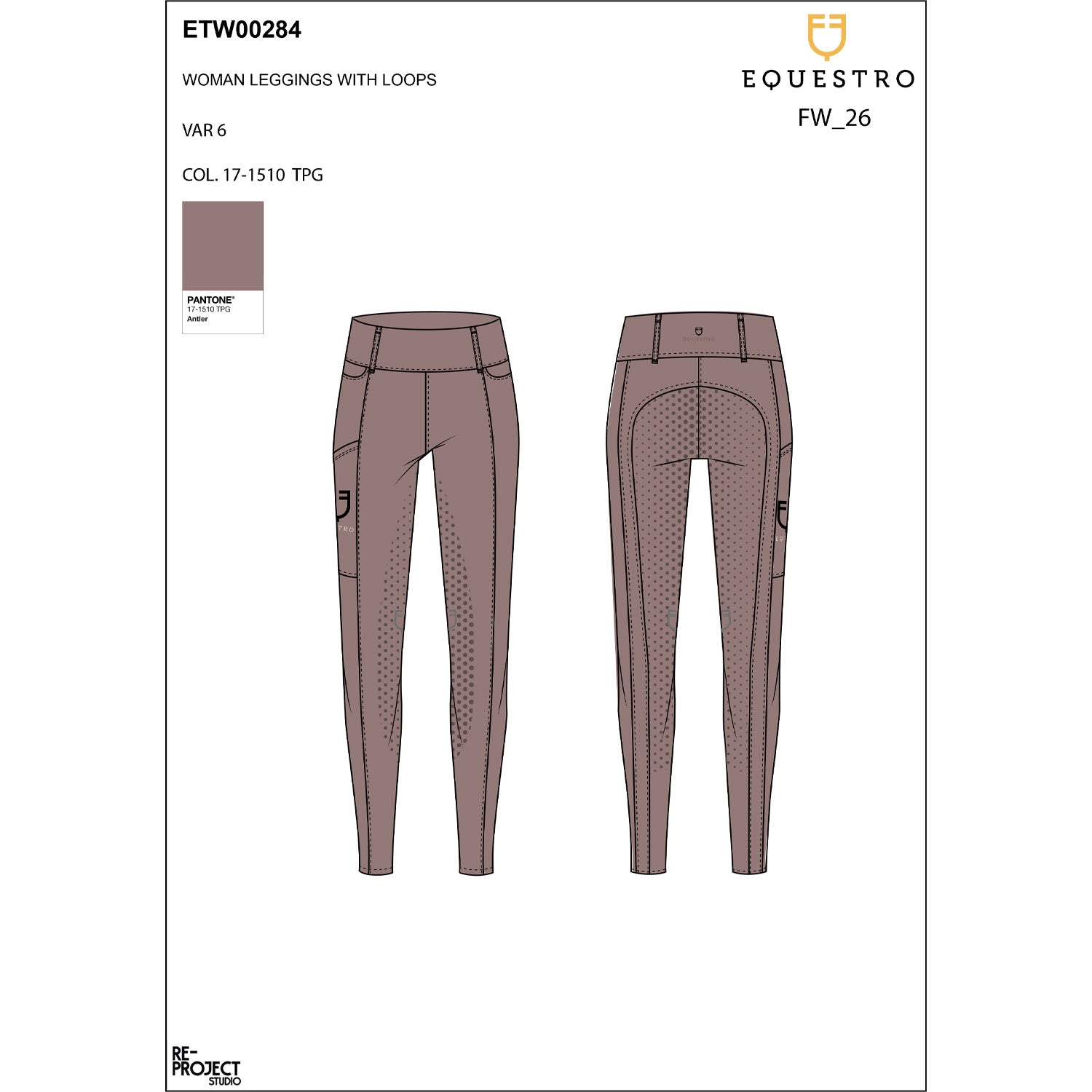 Equestro Leggings Donna a Vita Alta con Passanti