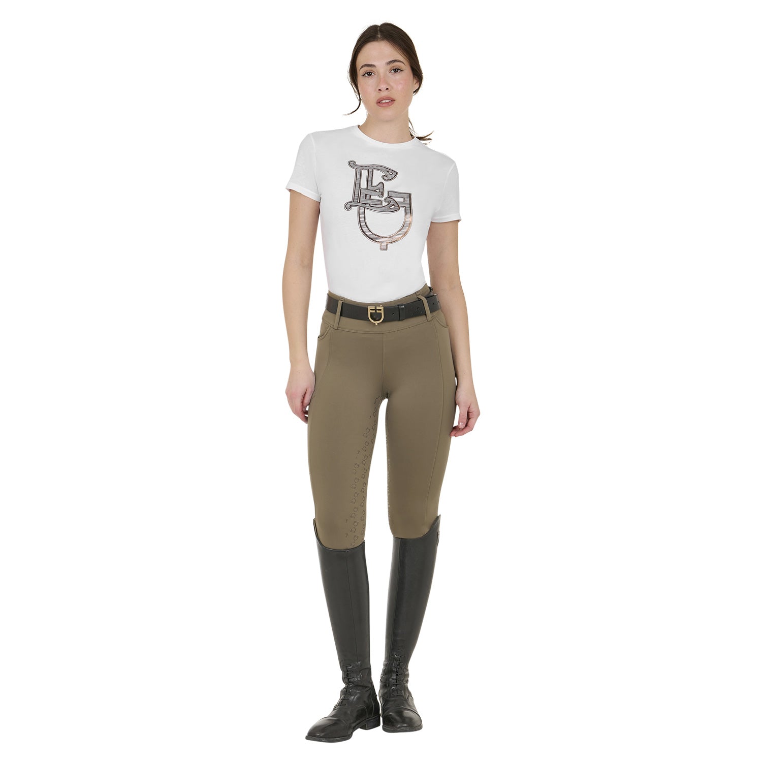 Equestro Leggings Donna a Vita Alta con Passanti