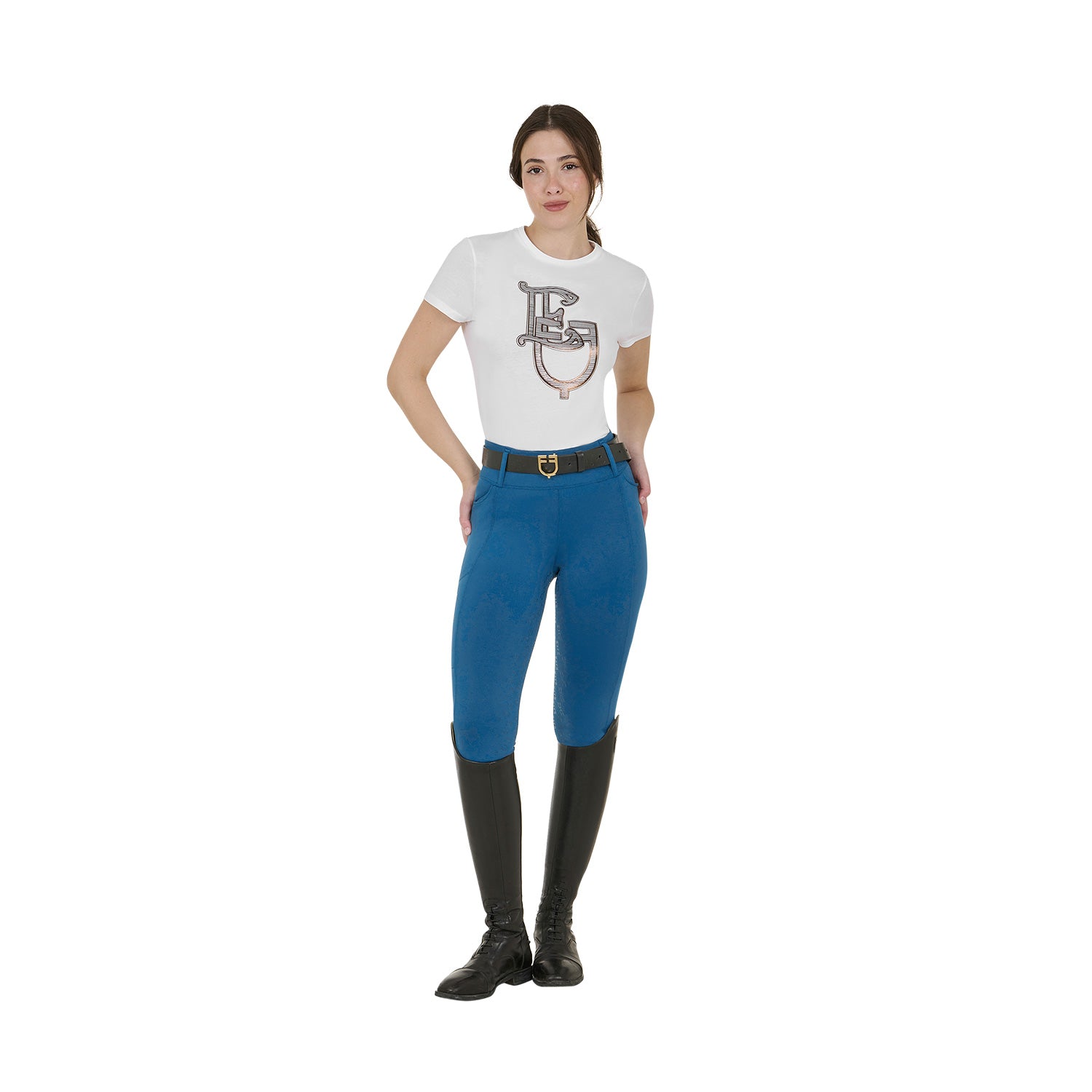 Equestro Leggings Donna a Vita Alta con Passanti