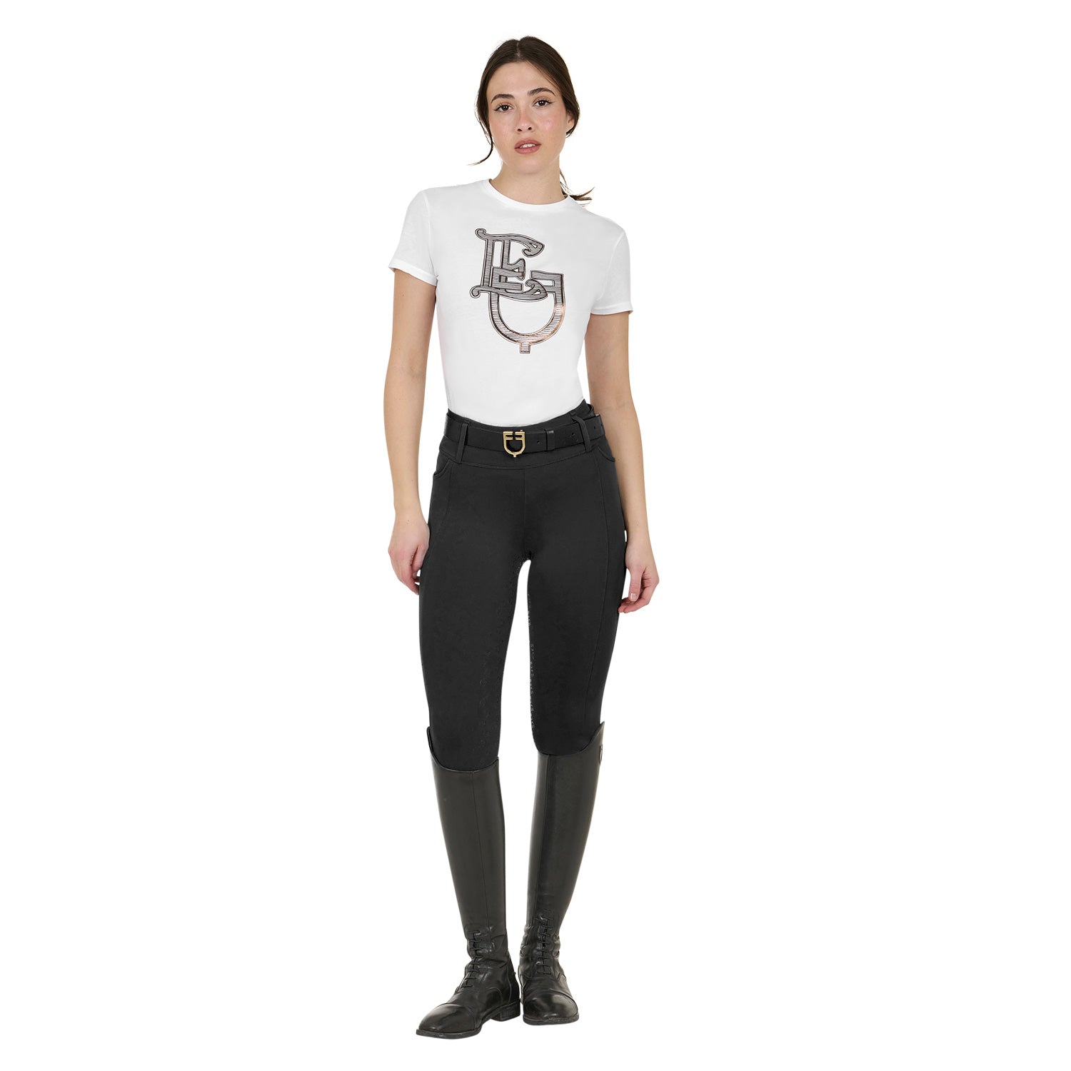 Equestro Leggings Donna a Vita Alta con Passanti