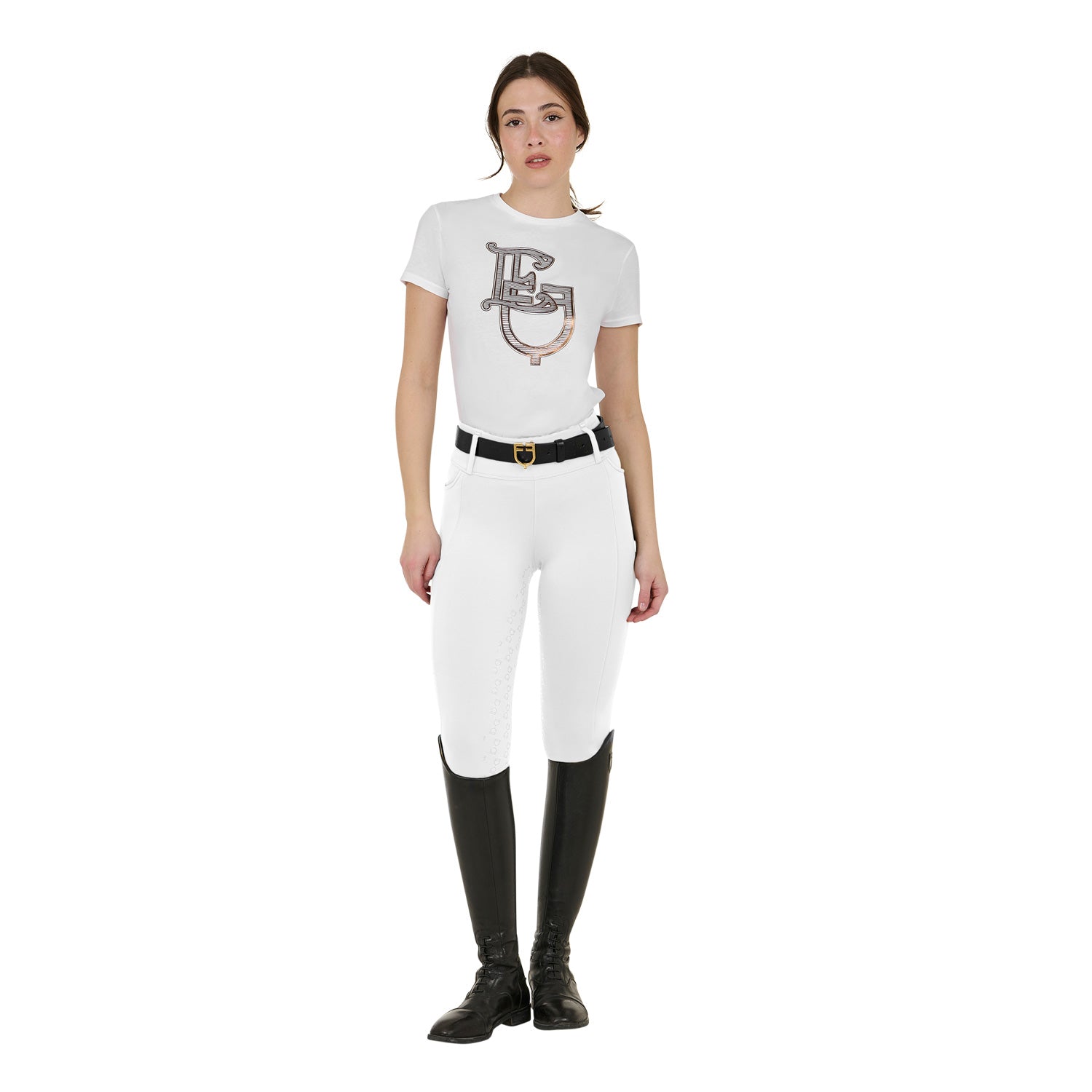 Equestro Leggings Donna a Vita Alta con Passanti