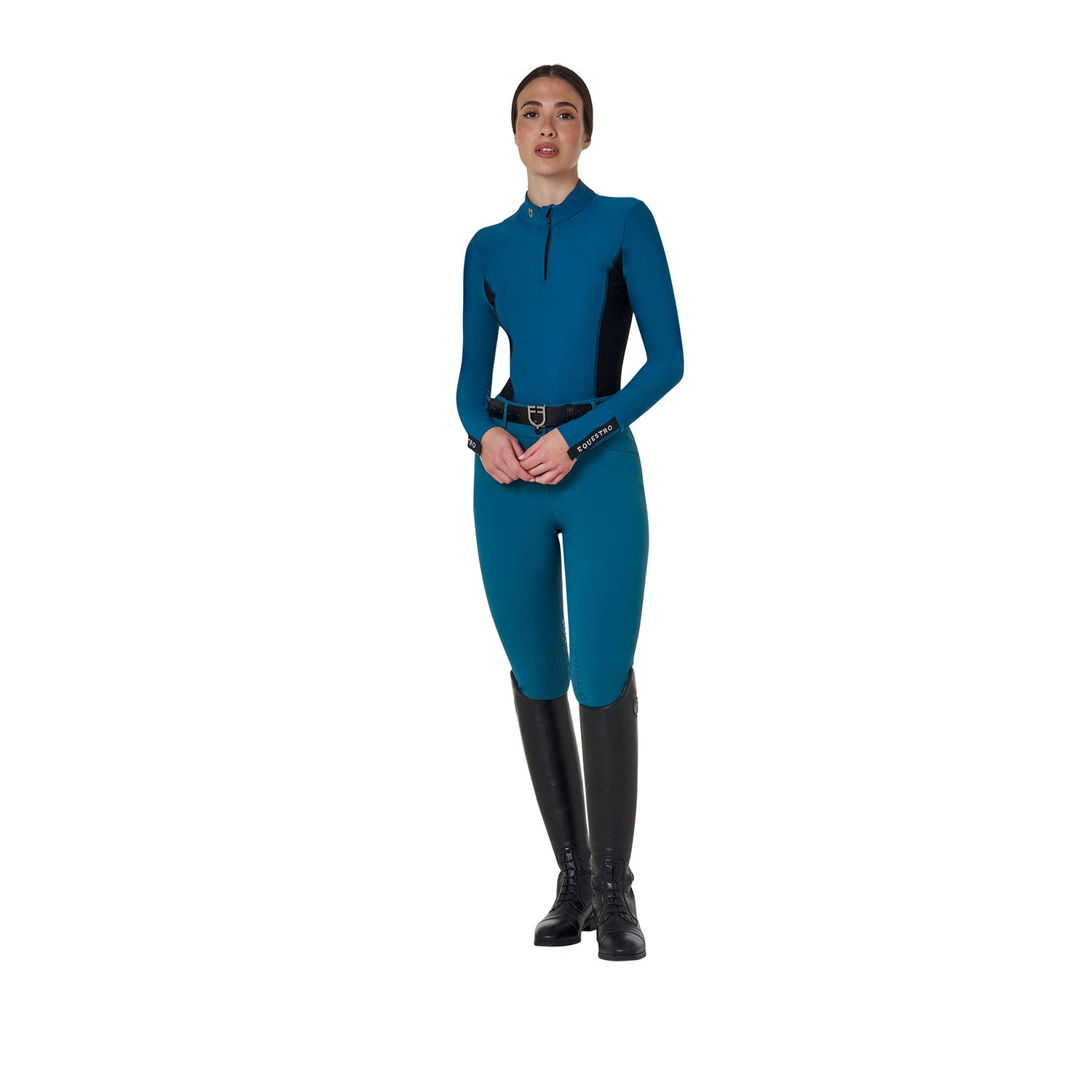 Equestro Pantaloni Donna a Vita Alta con Grip Ginocchio