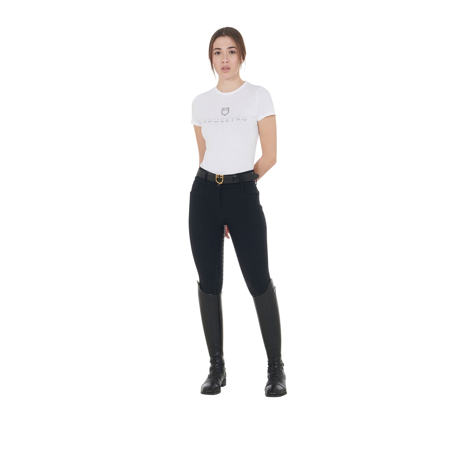 Equestro Pantaloni Donna a Vita Alta con Grip Ginocchio e Fodera in Pile