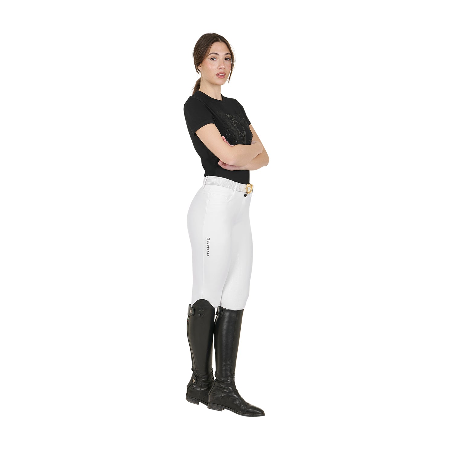 Equestro Pantaloni Donna a Vita Alta con Grip Ginocchio e Fodera in Pile