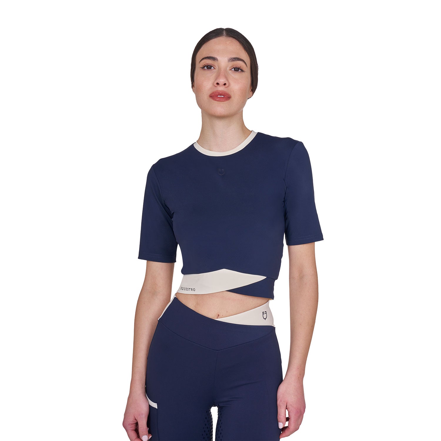 Equestro T Shirt Crop Donna in Tessuto Tecnico