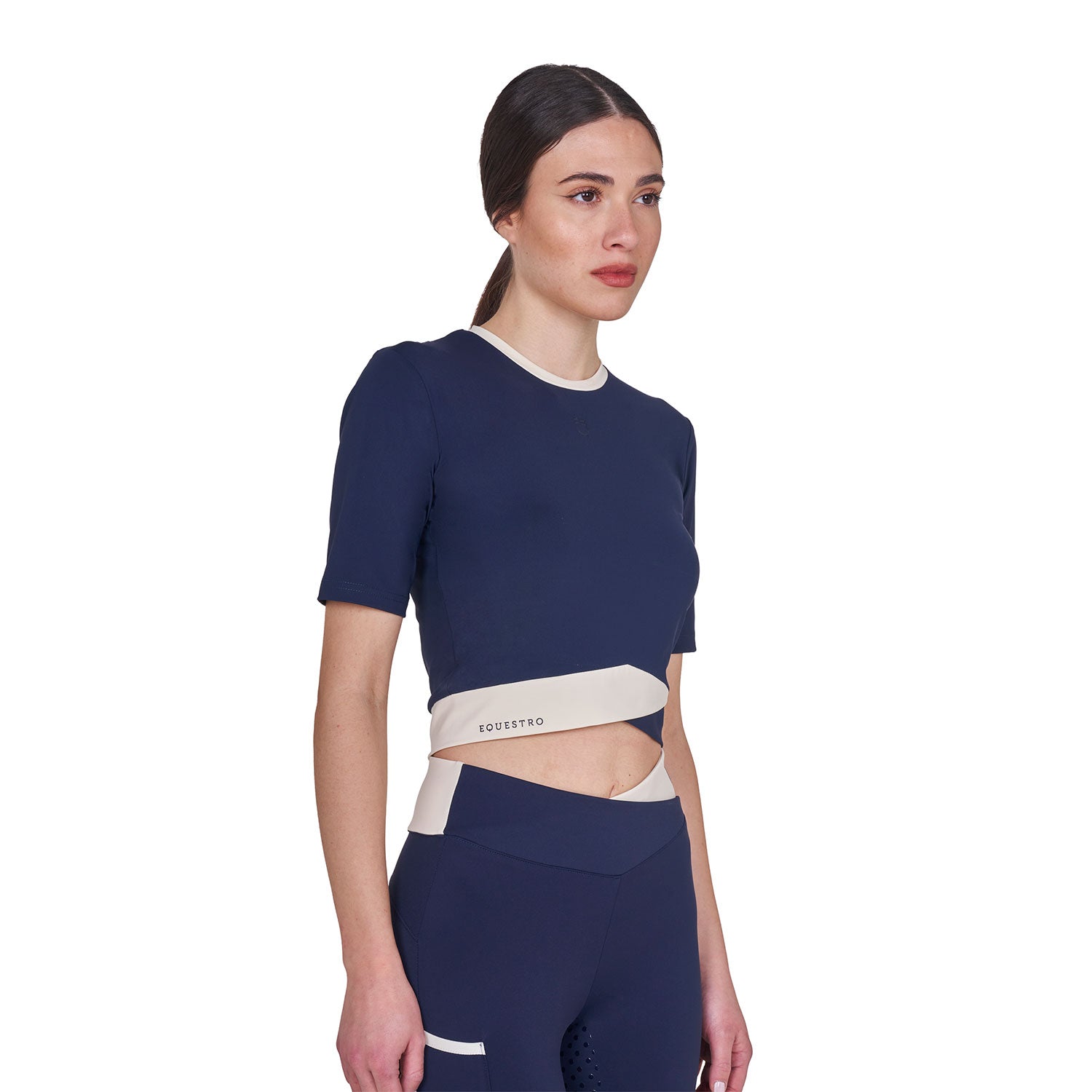 Equestro T Shirt Crop Donna in Tessuto Tecnico