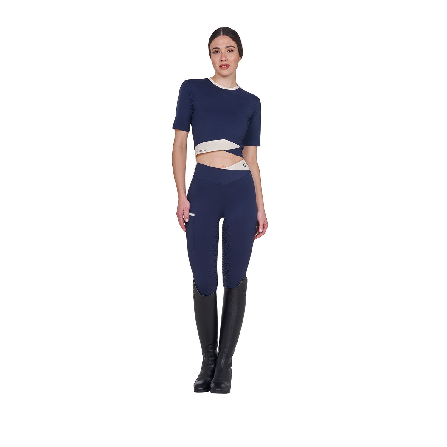 Equestro T Shirt Crop Donna in Tessuto Tecnico