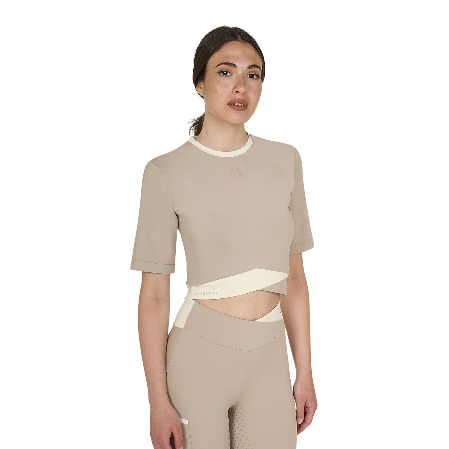 Equestro T Shirt Crop Donna in Tessuto Tecnico