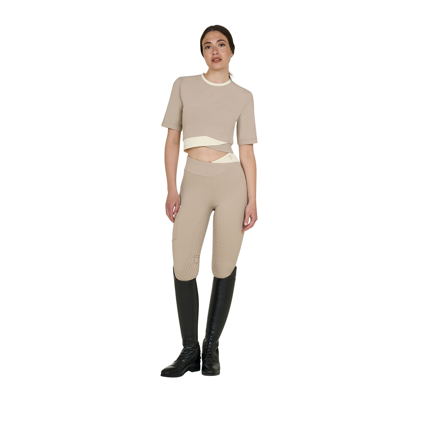 Equestro T Shirt Crop Donna in Tessuto Tecnico