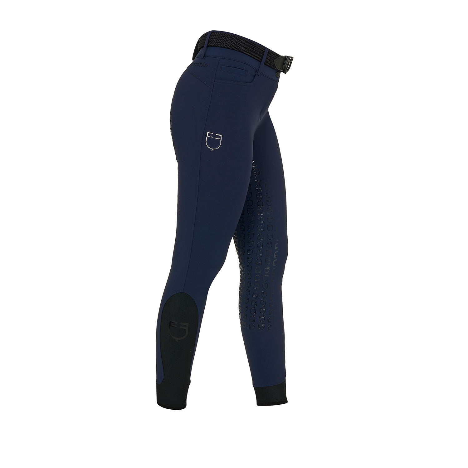 Equestro Pantaloni Donna Full Grip a Vita Alta Logo in Strass