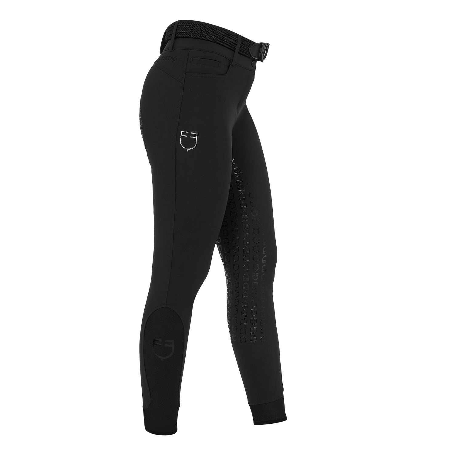 Equestro Pantaloni Donna Full Grip a Vita Alta Logo in Strass