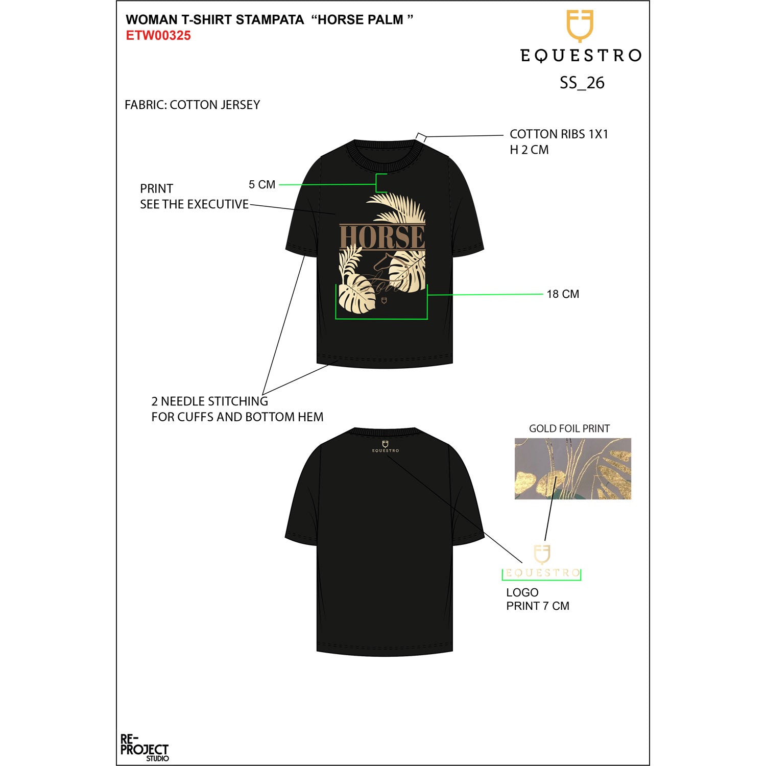 Equestro T Shirt Donna Horse Palm in Cotone