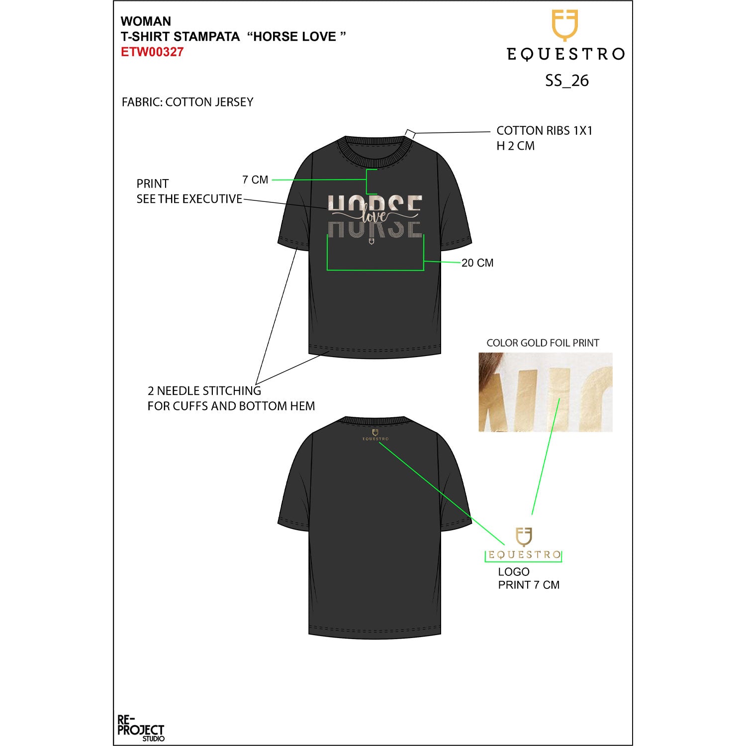 Equestro T Shirt Donna Horse Love in Cotone