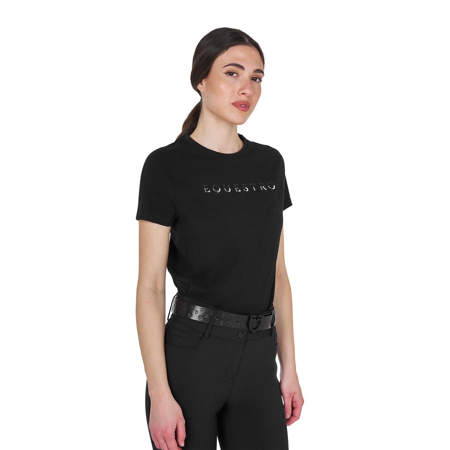 Equestro T Shirt Donna in Cotone Logo Laminato