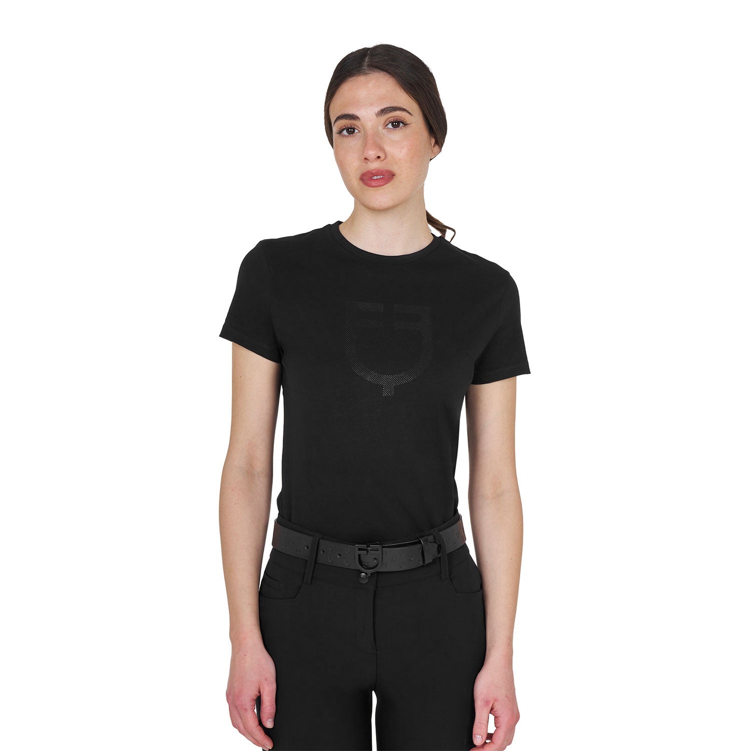 Equestro T Shirt Basic Donna Logo Glossy Tono Su