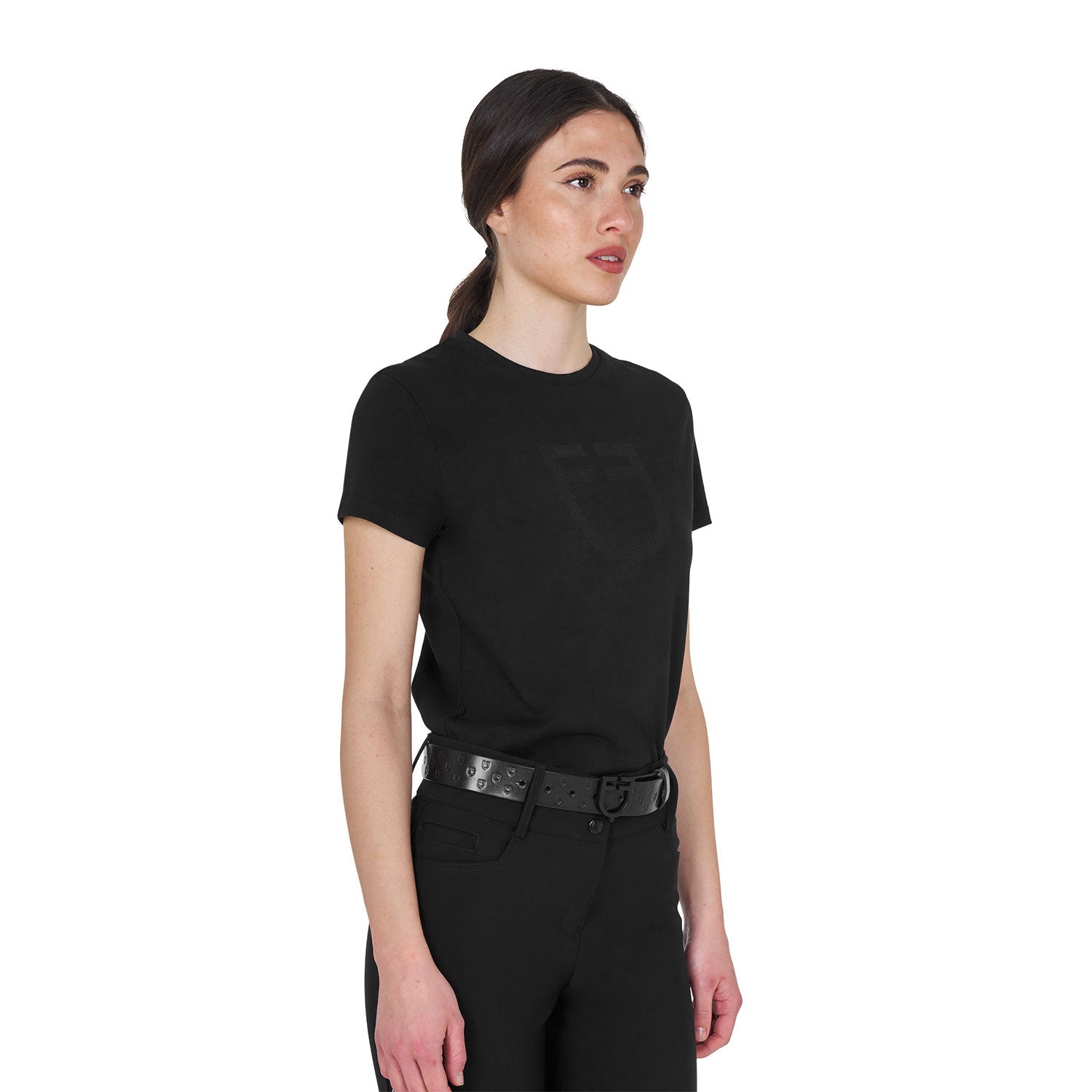 Equestro T Shirt Basic Donna Logo Glossy Tono Su