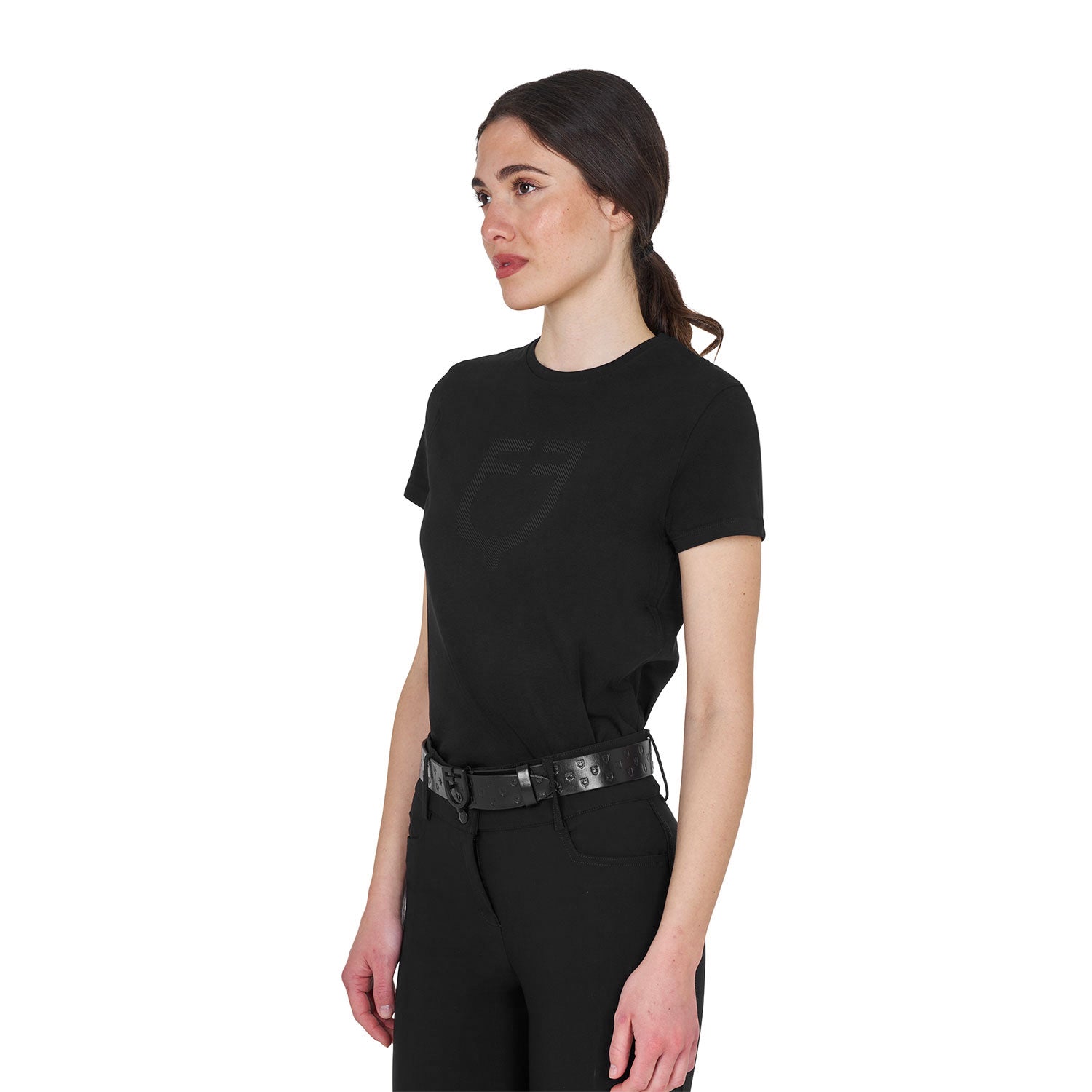 Equestro T Shirt Basic Donna Logo Glossy Tono Su
