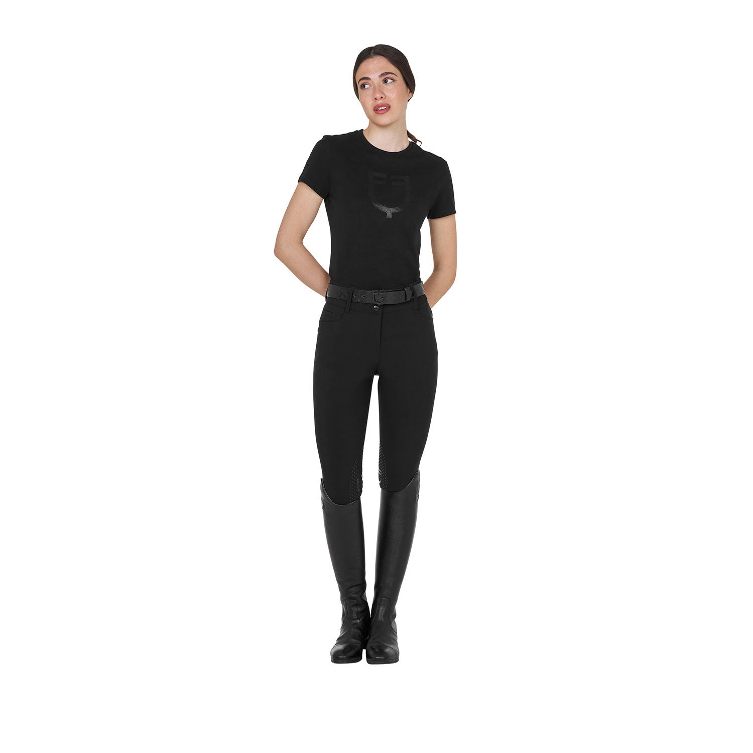 Equestro T Shirt Basic Donna Logo Glossy Tono Su