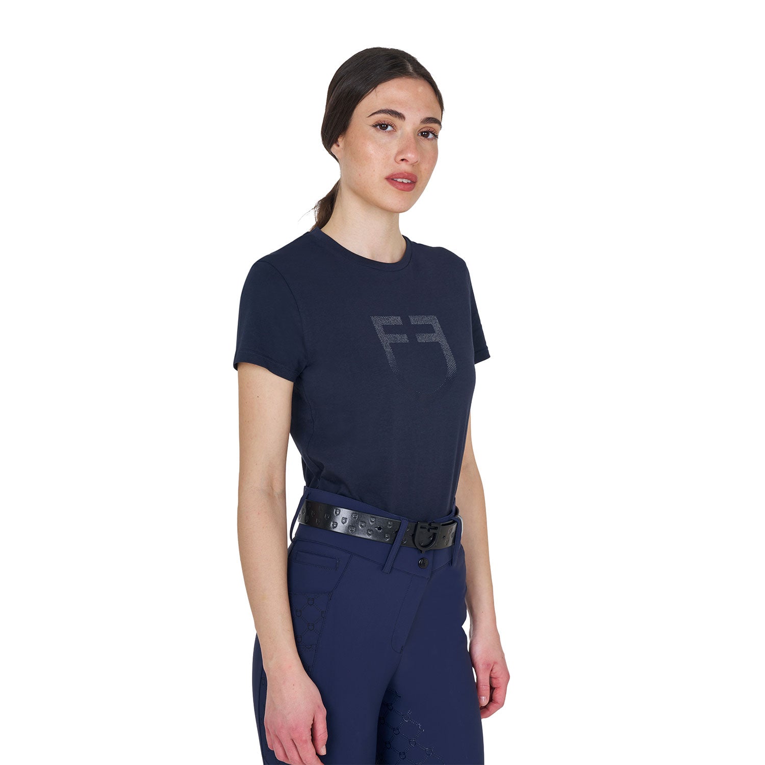 Equestro T Shirt Basic Donna Logo Glossy Tono Su