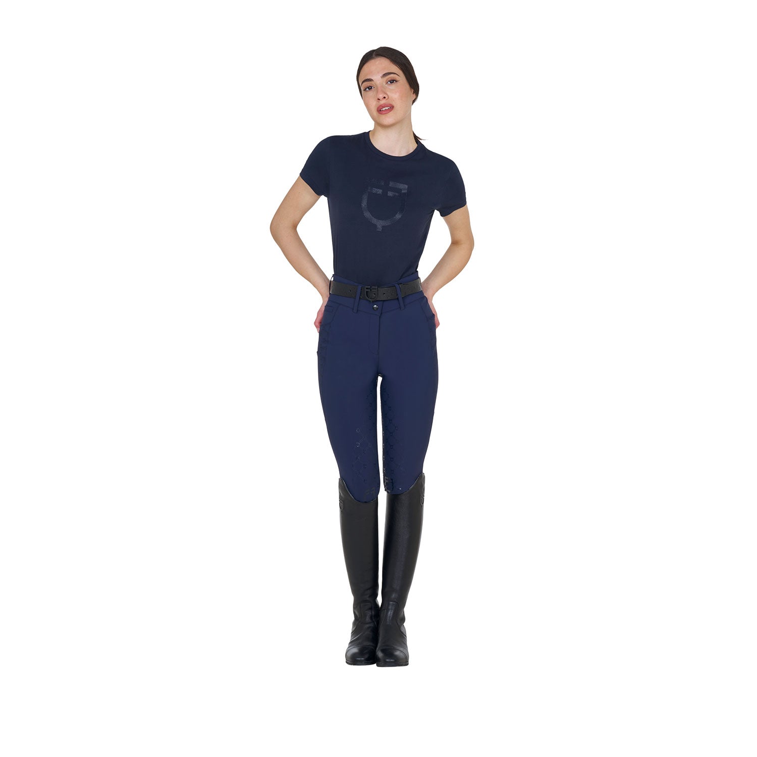 Equestro T Shirt Basic Donna Logo Glossy Tono Su