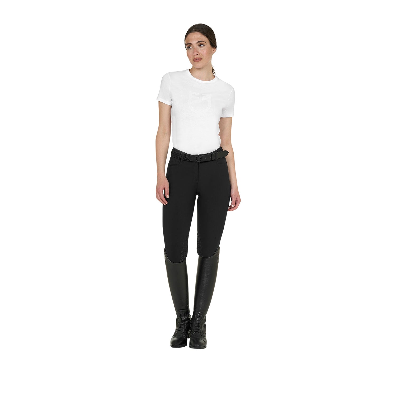 Equestro T Shirt Basic Donna Logo Glossy Tono Su