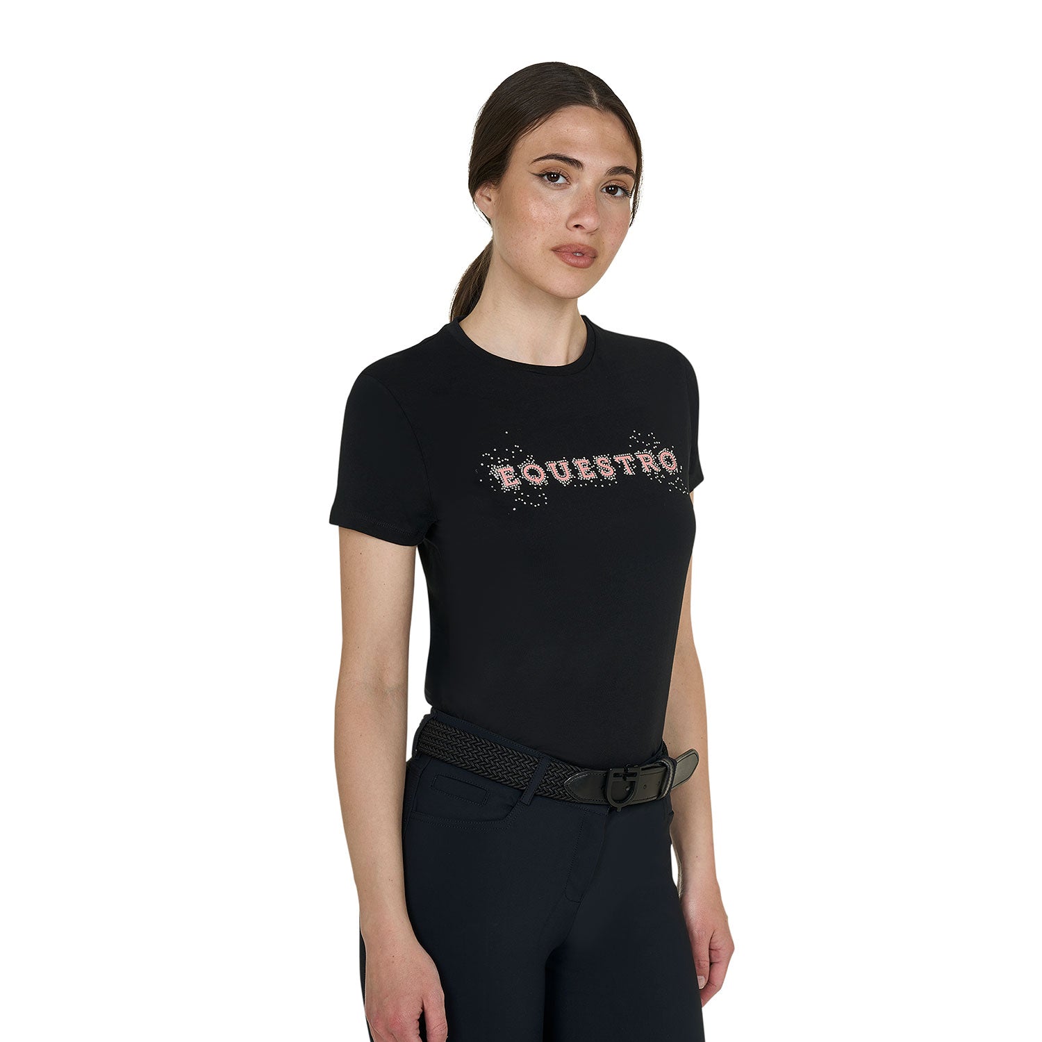 Equestro T Shirt Donna Strass in Cotone