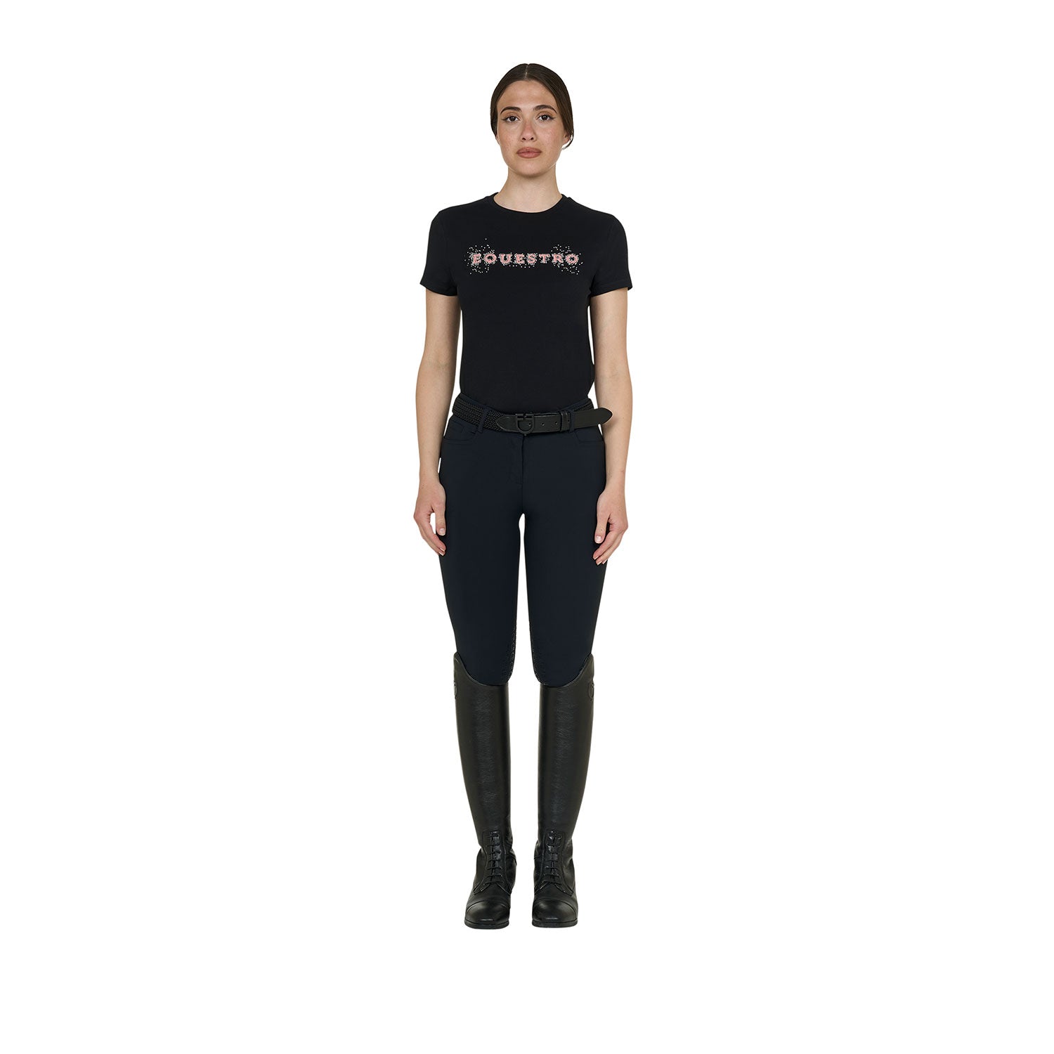 Equestro T Shirt Donna Strass in Cotone
