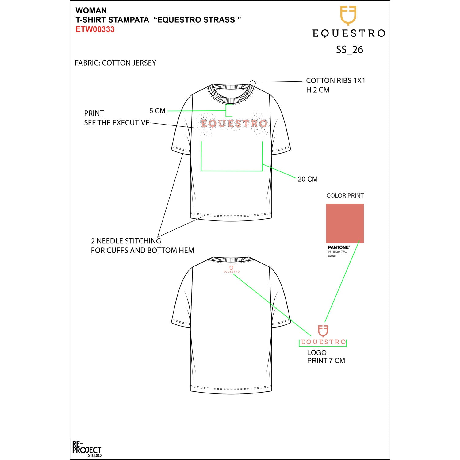 Equestro T Shirt Donna Strass in Cotone