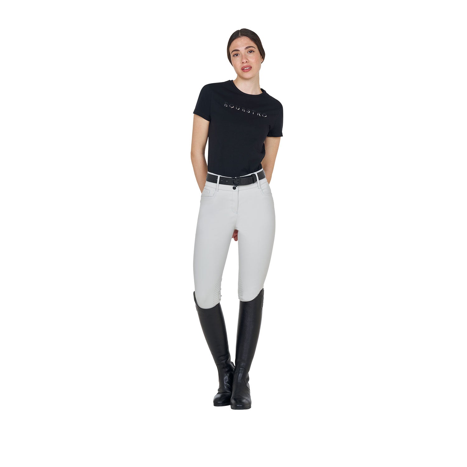 Equestro Pantaloni Donna a Vita Alta Logo in Strass