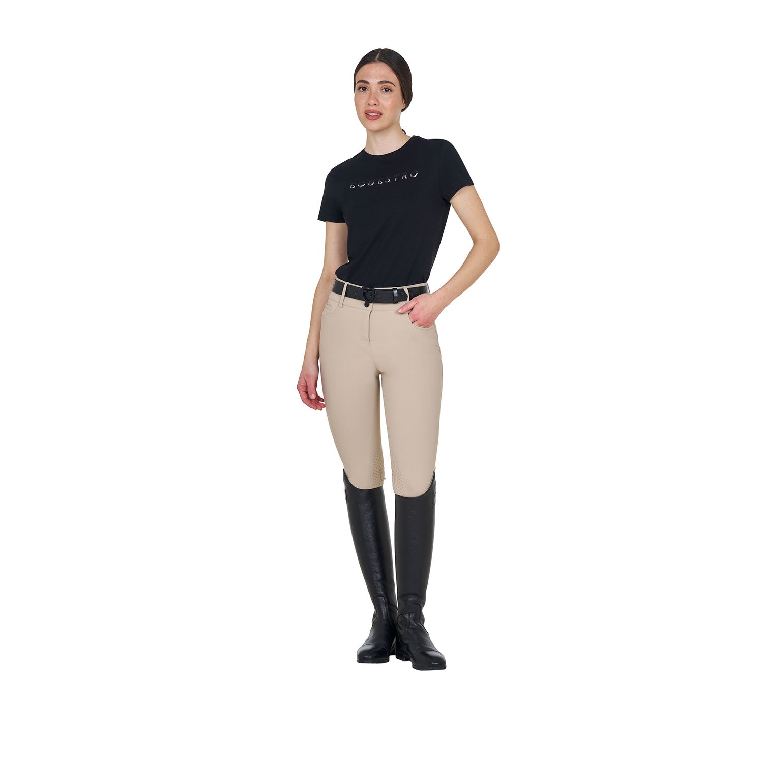 Equestro Pantaloni Donna a Vita Alta Logo in Strass