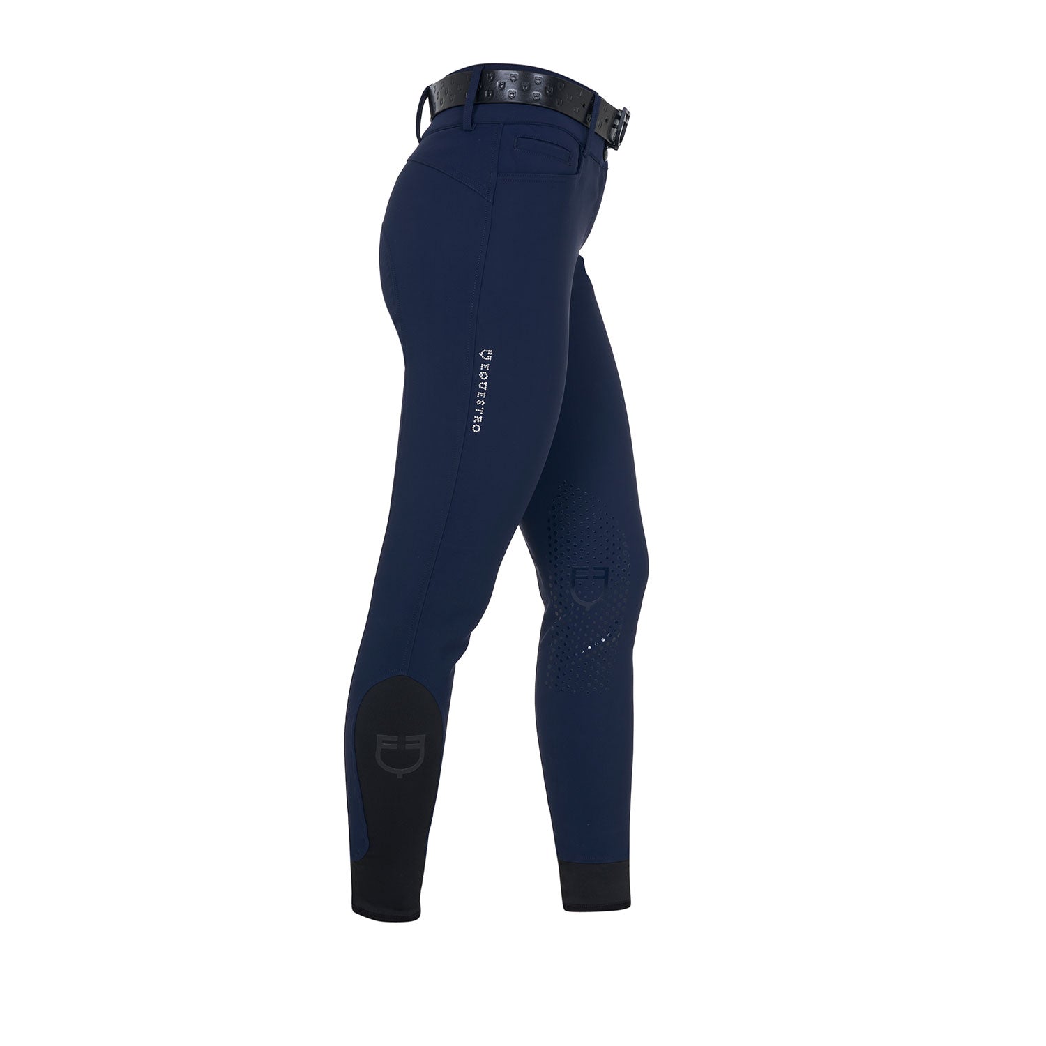 Equestro Pantaloni Donna a Vita Alta Logo in Strass